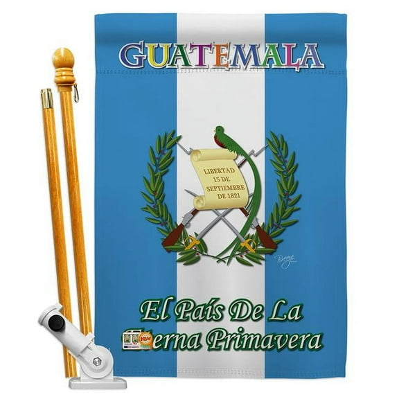 Breeze Decor BD-CY-HS-108096-IP-BO-D-US13-BD 28 x 40 in. Guatemala Flags of the World Nationality Impressions Decorative Vertical Double Sided House Flag Set with Pole Bracket & Hardware