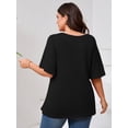 thumbnail image 5 of SHOWMALL Women's Plus Szie Tops V Neck Loose Fit Short Sleeve Black 3X Casual Blouse for Summer Relaxed Style Shirts Everyday Wear Outfit, 5 of 6