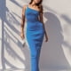 thumbnail image 4 of Gibobby Vestido casual de verano para mujer Nuevo vestido largo elegante con abertura en la espalda hueca de un hombro de color sólido para mujer(Azul,G), 4 of 5