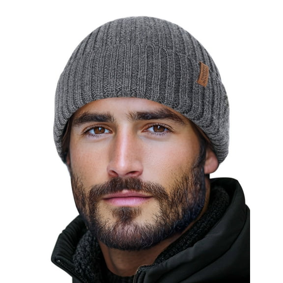 Merino Wool Beanie for Men & Women, Unisex Daily Cuffed Plain Knit Hat, Soft Warm Winter Hat