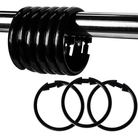 12Pcs Premium Plastic Shower Curtain Rings Shower Curtain Hooks Gliding on Standard Shower Rods Easy Snap Closure (Black, O Shape)