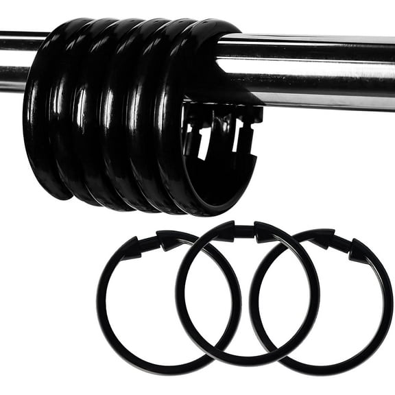 12Pcs Premium Plastic Shower Curtain Rings Shower Curtain Hooks Gliding on Standard Shower Rods Easy Snap Closure (Black, O Shape)
