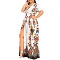 thumbnail image 1 of BJYX Robe Femme Grande Taille Col en V Ourlet Fendu Imprimé Floral Manches Courtes Robe de Soirée Ample Longue Jupe, 1 of 5