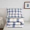thumbnail image 5 of Manfei Classic Plaid Queen Comforter Set,Geometric Stripes Comforter Sets Queen,Navy Pink White,Light Gray Reversible,3-Piece,1 Comforter and 2 Pillowcases,3-Piece,1 Comforter and 2 Pillowcases, 5 of 7