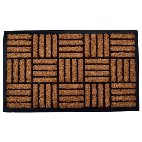 HomeRoots 572169 18 x 30 in. Beige & Black Rubber & Coir Outdoor Machine Made Door Mat