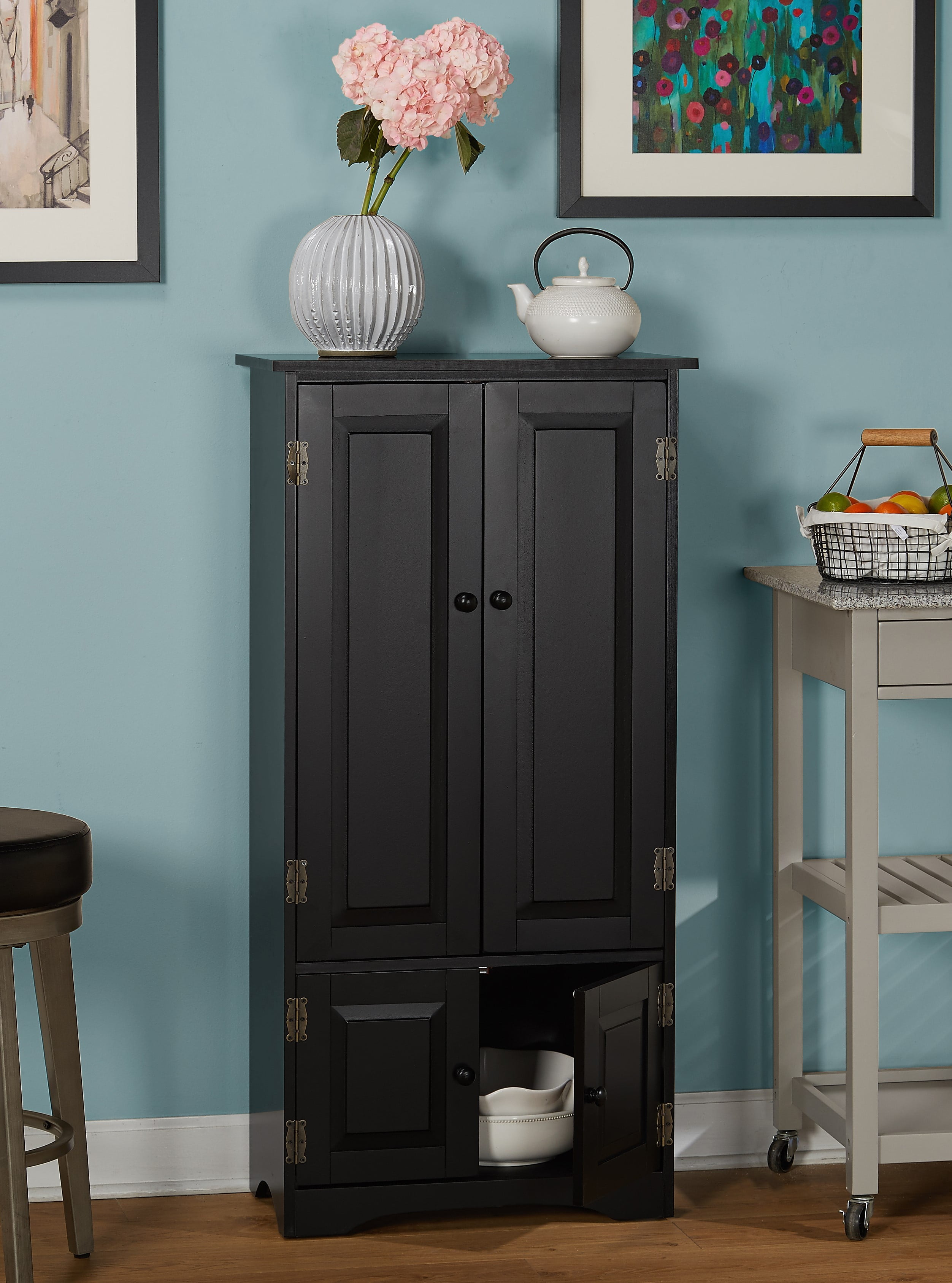 Versatile Wood 4-Door Floor Cabinet, Black - 1