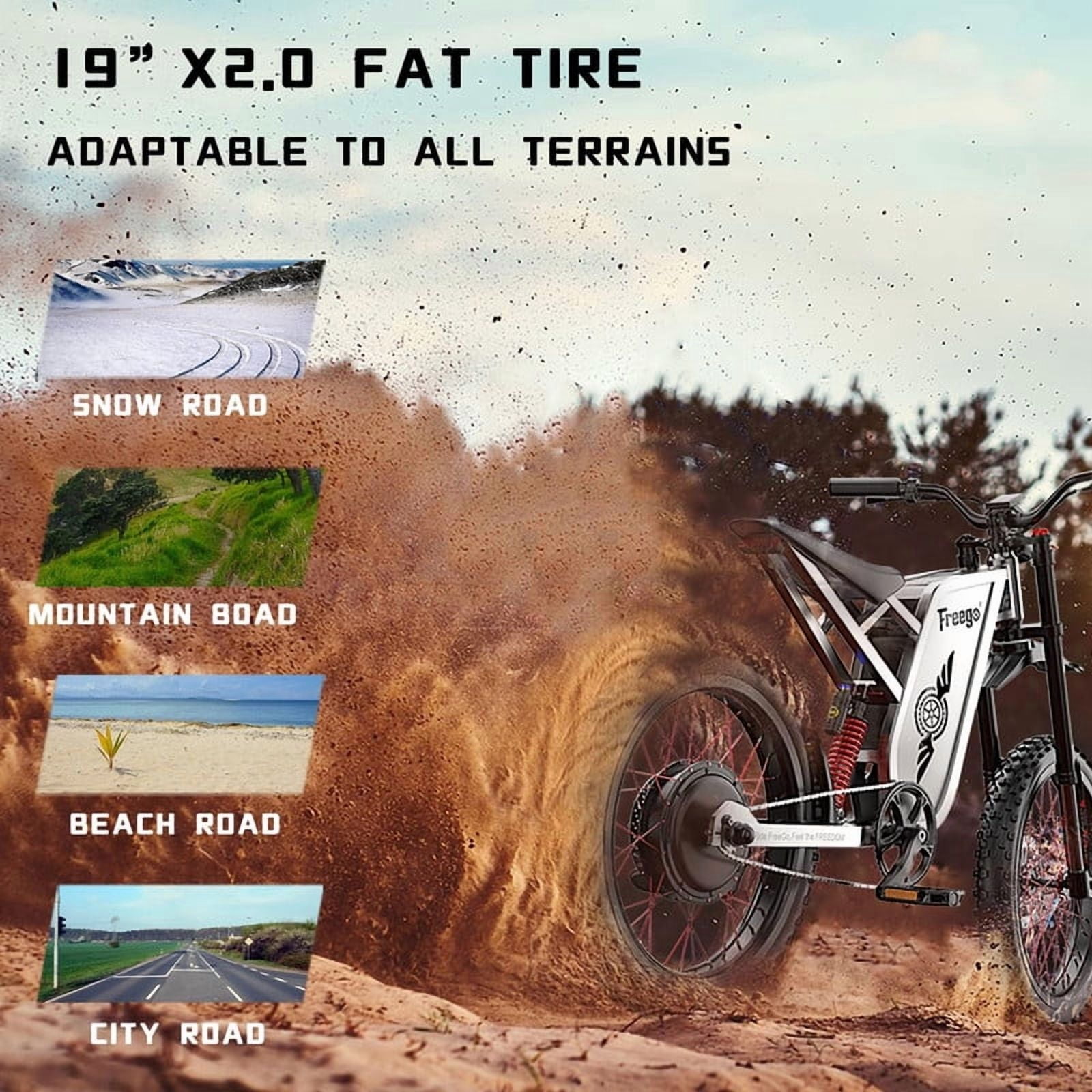 Freego X2 Pro 50MPH Electric Dirt Bike for Adults,Electric Motorcycle 6000W(Peak) Motor 60V30AH Battery,Off Road Electric Bicycle,19x2 Tire Full Suspension Hydraulic Brake Half Throttle