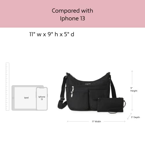 Sac à Bandoulière Baggallini Noir - Nylon, Multi-poches, Idéal Voyage