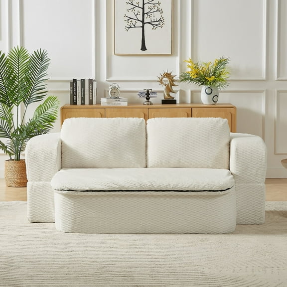 GNIXUU 74.8'' Convertible Sleeper Sofa Bed, Folding Queen Couch with Multi-Functional Blanket and Pillows,Comfy Foam Compression Sofas Couches for Living Room Bedroom Apartment,Beige