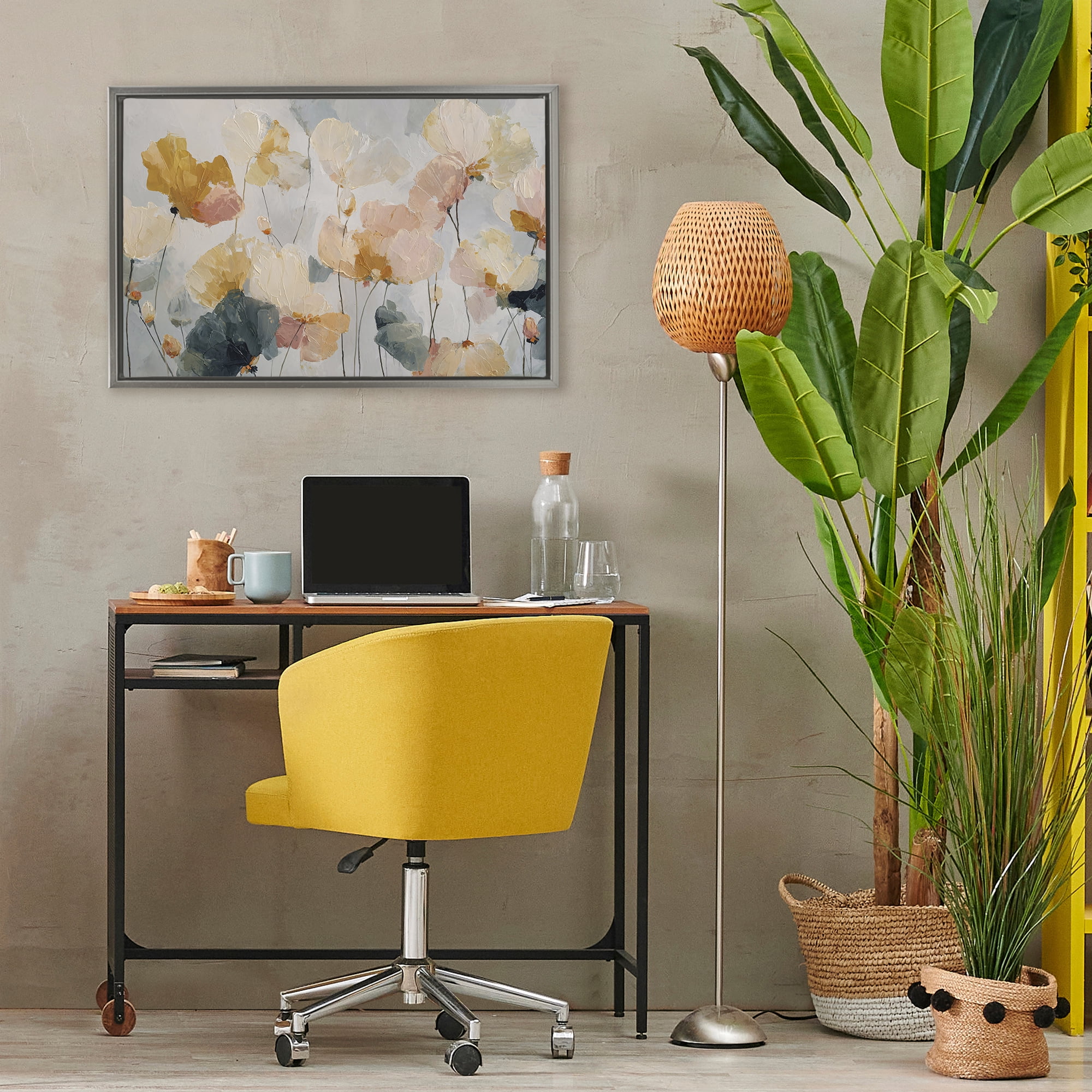 Stupell Industries Abstract Brushed Petals Gray Framed Floater Canvas Wall Art, design by Jacky Ngan