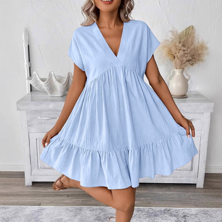 slim fit dress slacks Shift Dress for Women V Neck Short Sleeves Solid Color Casual Flowy Su –  Clothing Store
