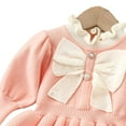 thumbnail image 4 of Esaierr Toddler Girls Knit Dress Baby Princess Dress Girls Long-Sleeved High Neck Vintage Bow Tie Dress Autumn Winter Fashion Long Skirt for 1-4Y, 4 of 5