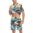 thumbnail image 3 of joogoo Men's Pajama Set Shark in Ocean V-Neck Pj Shorts Set 2 Piece Loungewear Sleepwear L, 3 of 7