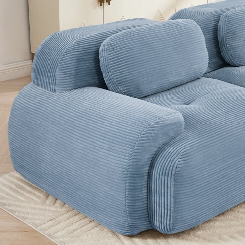 82" Modular Loveseat Sofa - Luxury Corduroy Fabric, Separable Design, Curved Armrests, Anti-Slip Base, High-Resilience Sponge, for Living Room, Bedroom, Audiovisual Room, Blue