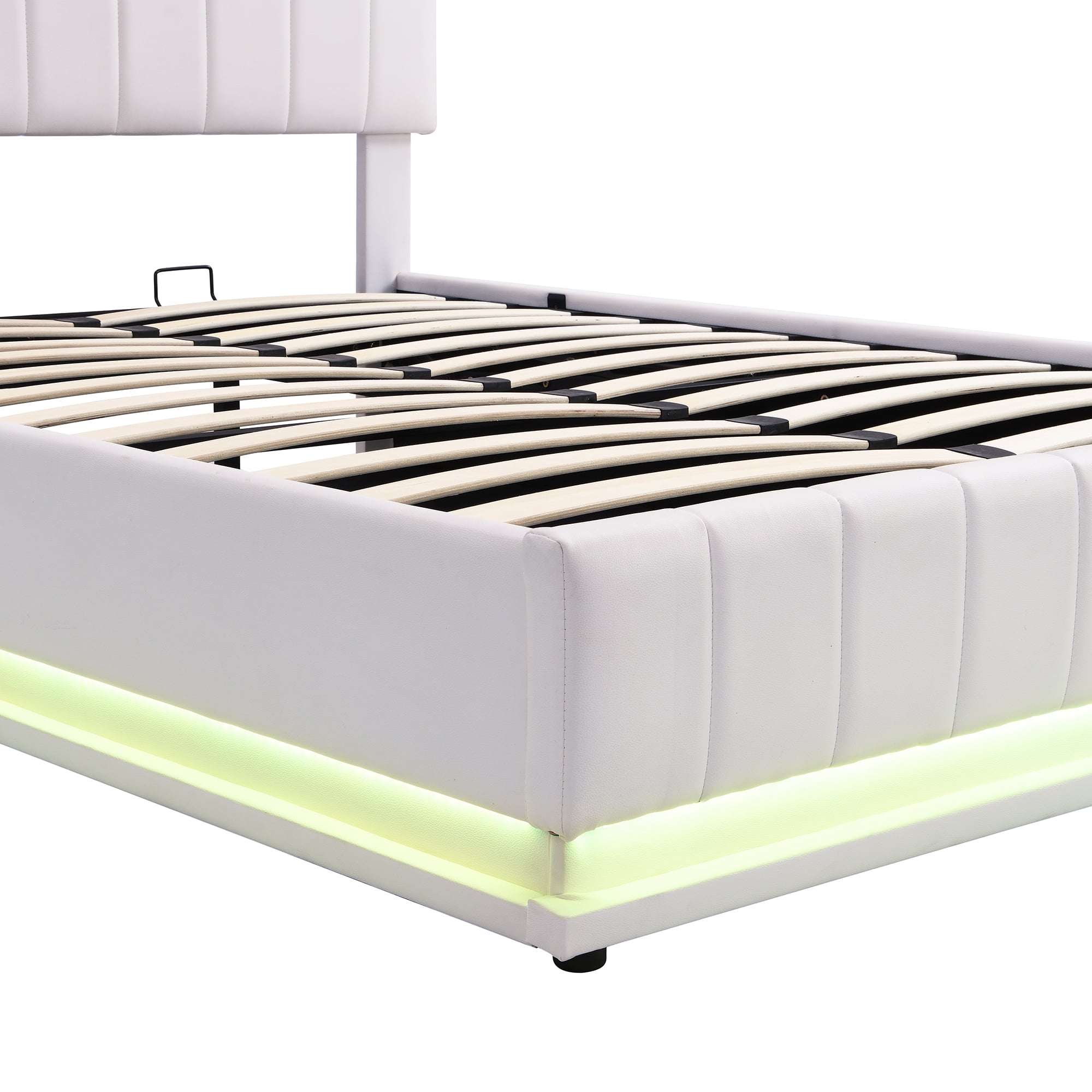 Euroco Full Size Lift up Storage Bed Frame, Modern Upholstered Platform Bed with Wingback Headboard, Hydraulic Underneath Storage with LED Light for Kids Teens, Beige