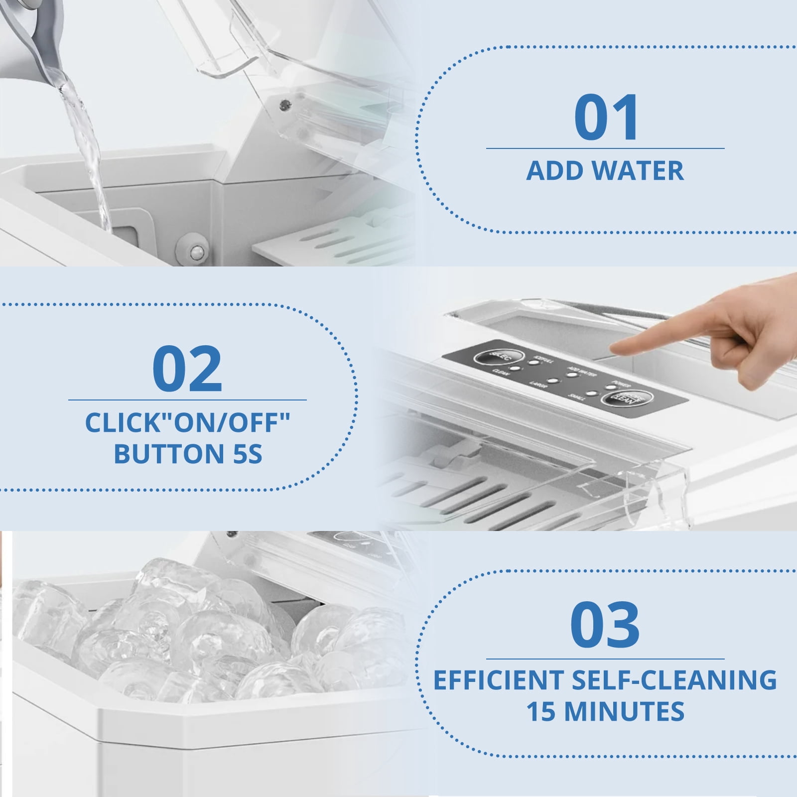 Atilioo Countertop Ice Maker, 26Lbs/24H, 9 Ice in 6 Mins, Portable Ice Machine with Self-Cleaning, Saving Energy, for Home/Party/Camping/RV, White