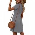 thumbnail image 7 of Womens Summer Dresses Solid-Color Crew-Neck Short Sleeve Dress with Crossover Button Down Front Breathable Comfortable Casual Travel, 7 of 7