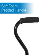 RMS Quad Cane - Adjustable Walking Cane with 4-Pronged Base for Extra Stability - Foam Padded Offset Handle for Soft Grip - Works for Right or Left Handed Men or Women (Black)