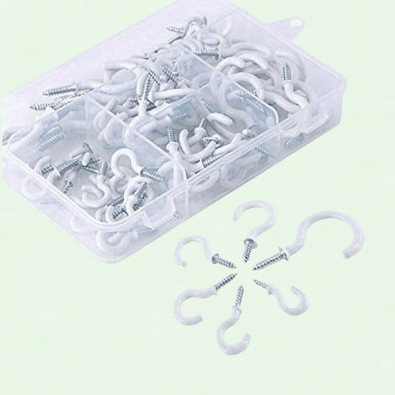 70 Pack Small White Cup Hooks Outdoor String Light Patio Hooks Wood Screw in Coffee Mug Hooks for Hanging Ceiling Coated Wall Hook for Home, Office, Indoor, Outdoor Use, 6 Sizes