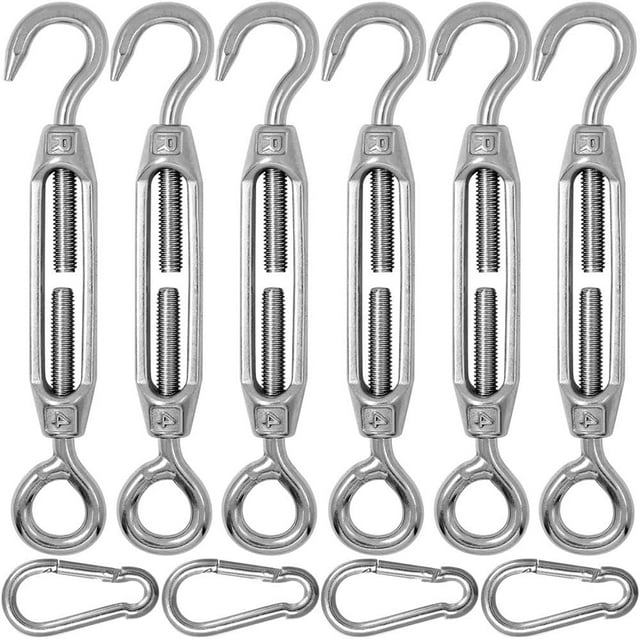 Adjustable Tension Stainless Steel Turnbuckle, Heavy Duty and Corrosion Resistant for Outdoor Projects, Sun Shade and Wire Rope Installation, Easy to Use (6 Pieces)