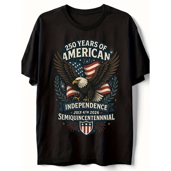250 Years of American Independence T-Shirt July 4th 2026 Semiquincentennial Patriotic Bald Eagle USA Flag Graphic Tee for Men and Women Retro Style Commemorative Celebration Apparel