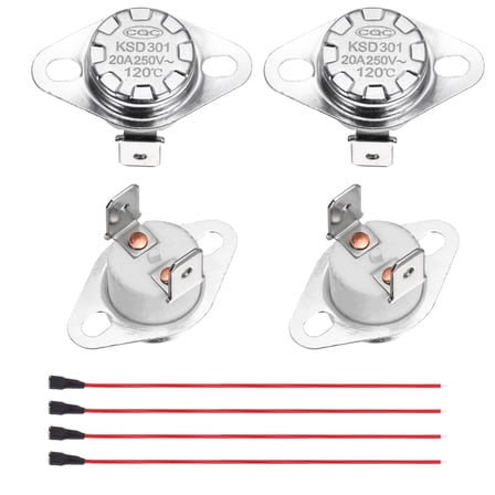 2 Pcs KSD301 Thermostat 120°C/248°F 20A Normally Closed N.C Adjust Snap Disc Temperature Switch with Terminal Wire for Microwaves,Oven,Coffee Maker