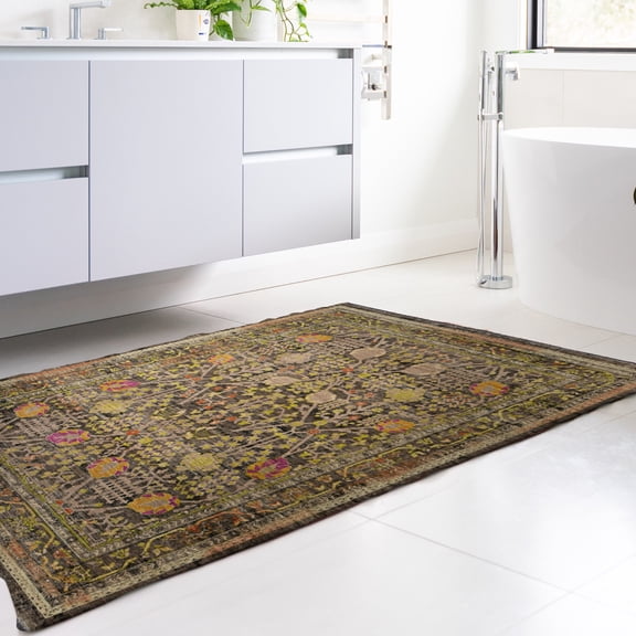 Contemporary Home Living 3' x 5'  Lattice Floral Area Throw Rug - Black and Green