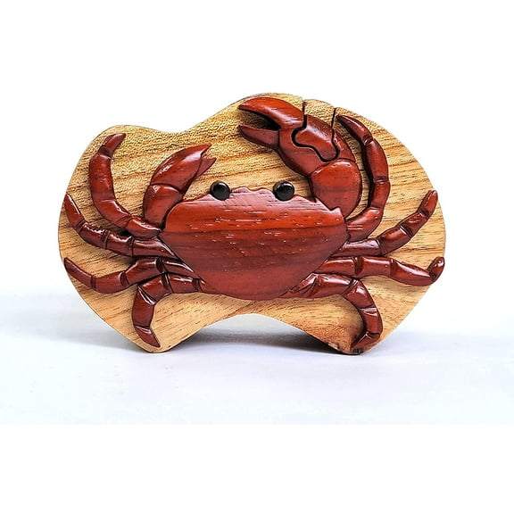 Crab - Handmade Wood Intarsia Puzzle Box with Secret Compartment
