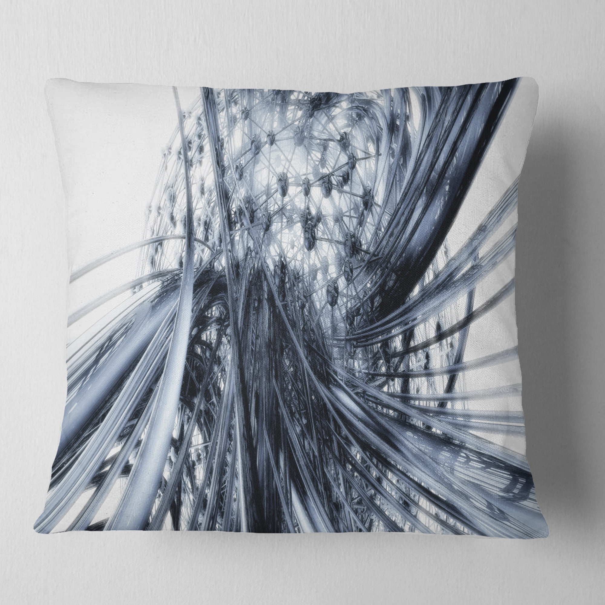 Designart Fractal Black N White Connected Stripes - Throw Pillow - 16x16