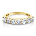 thumbnail image 2 of Gem Stone King 18K Yellow Gold Plated Silver Round Aquamarine and Moissanite Anniversary Ring for Women (1.16 Cttw, Gemstone Birthstone, Size 7), 2 of 4