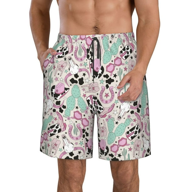 Balery West Cowgirl Disco Traje de Baño Estilo Hawaiano para Hombre, Shorts de Secado Rápido con Bolsillos-Large