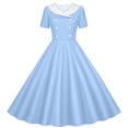 thumbnail image 4 of Vornjynx Kids Girls Dresses Button-Up Collar Short Sleeve A-Line Flare Party Princess Dress Blue Size 14, 4 of 7
