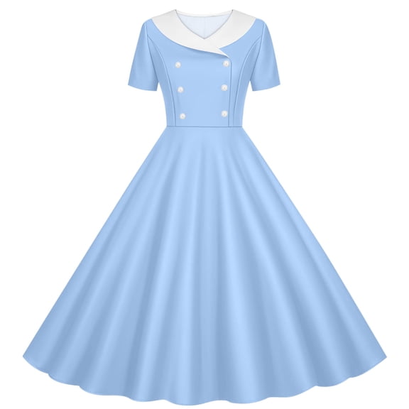 Makaor Formal Dresses for Kids Girls Button Ruched A Line Dress Collared Short Sleeve Wedding Guest Dresses Empire Waist Midi Birthday Party Dresses