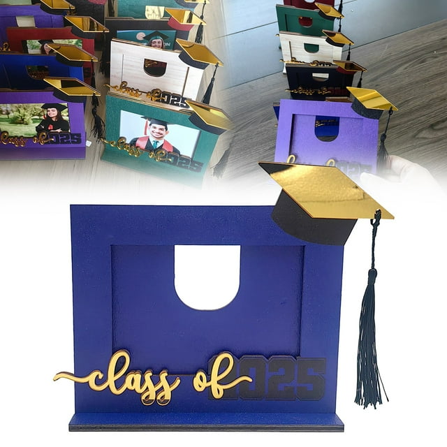 AKEGAMN 2025 Graduation Wooden Photo Frame Photo Frame With Graduation Cap Horizontal Wooden Table Decoration Friend Graduation Graduation Decoration Quality materials: Made of quality wood and acry