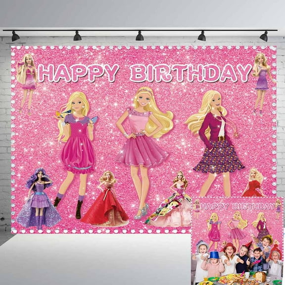 Pink Princess Backdrop Banner Party Supplies Poster Movie Theme Background for Photography Kids Birthday Decorations