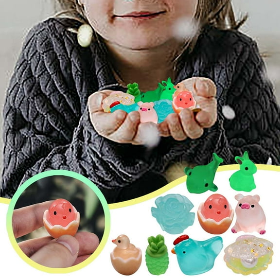 9PCS Mini Resin Animals, Tiny Resin Animals Variety Pack Luminous Glow in The Dark Miniature Farm Ocean Figures Animal Figurines Garden Aquarium Dollhouse Office Home Decor
