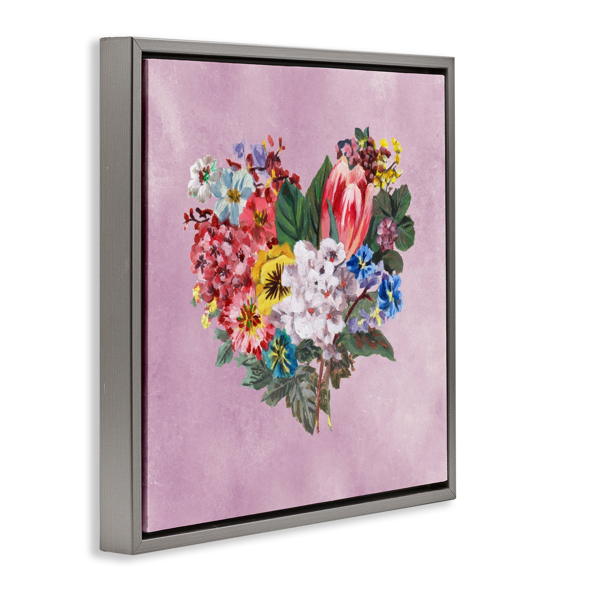 Stupell Industries Heart Shaped Garden Blooms Gray Framed Floater Canvas Wall Art, design by Melissa Wang