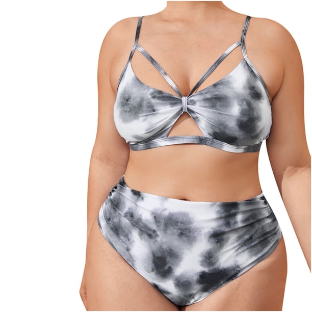 Traje de baño dividido para mujer de color degradado con efecto tie-dye de talla grande para mujer gorda a la moda para mujer Fridja nalpqowj59972