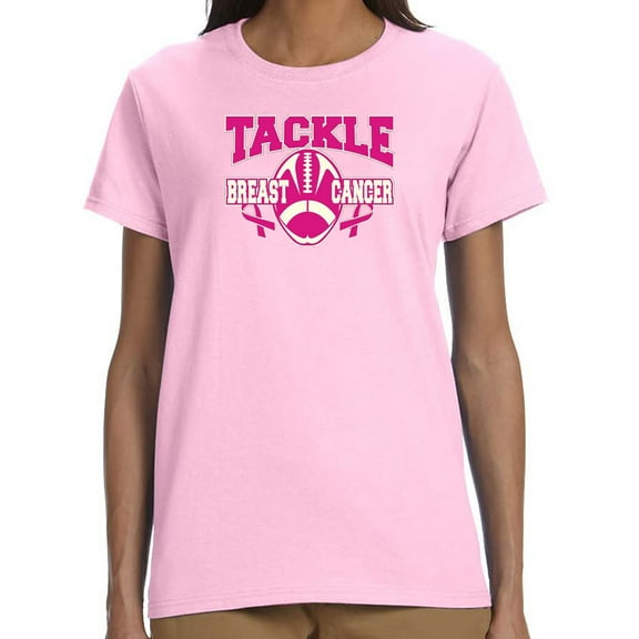 Womens Tackle Breast Cancer Cotton Tee - Light Pink, Small
