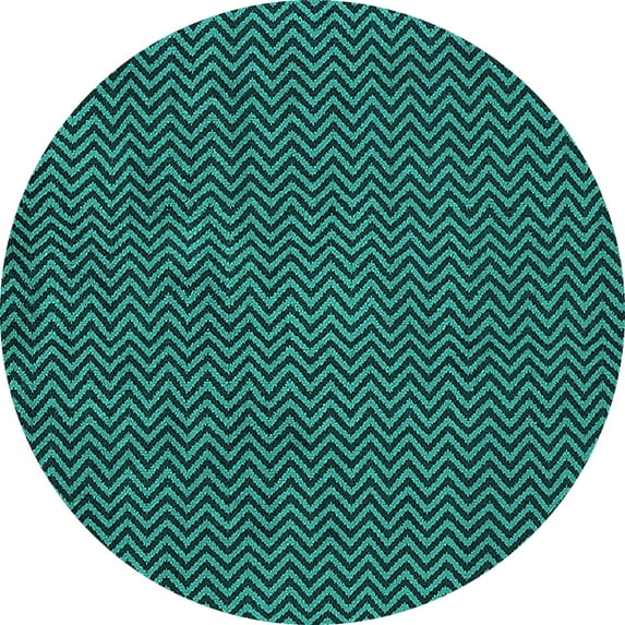 Ahgly Company Machine Washable Indoor Round Oriental Turquoise Blue Industrial Area Rugs, 7' Round