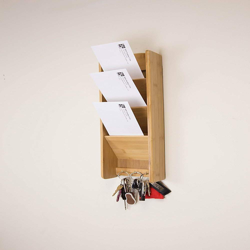 Home Basics NEW Bamboo Letter Wall Holder Rack 3-Tier with Key Hooks LR01068 