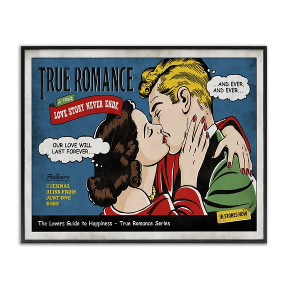 Stupell Industries Traditional True Romance Vintage Comic Book Design Black Framed Giclee Art, 14 x 11, by Estera Kecek