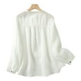 thumbnail image 4 of DuoJiaJ Women's Retro Linen Shirt Plus Size Solid Color Buttons Stand Asymmetrical Top Women’s V-Neck Tops White, 4 of 5