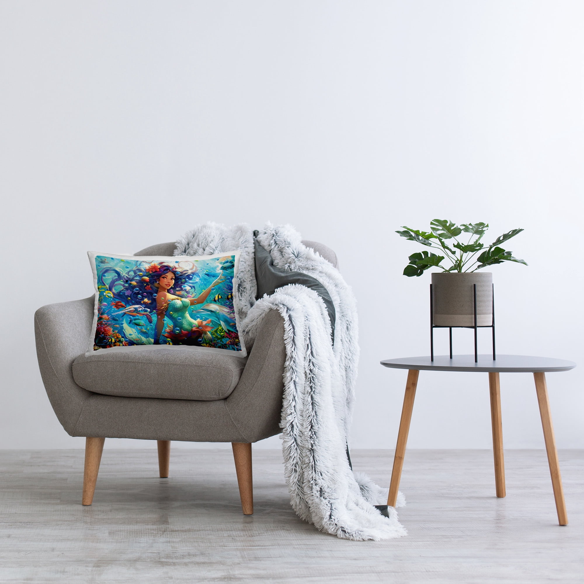 Stupell Industries Underwater Smiling Mermaid Decorative Printed Throw Pillow Design by Michael David Ward