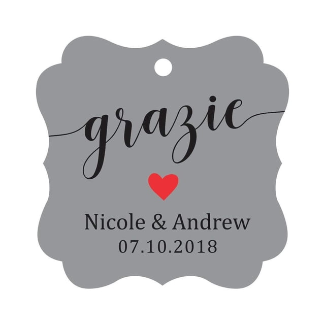 Darling Souvenir GRAZIE Thank You Wedding Favors Gift Paper Tag Custom Party Hang Tags-Gray-100 Tags