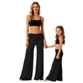 thumbnail image 5 of Nestiefly Girls Fold Over Yoga Pants Y2K Wide Leg Flared Leggings Foldover Low Waist Stretch Bell Bottoms Cute Flowy Pants Black 130, 5 of 5