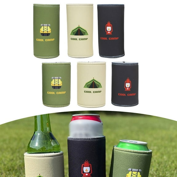 1Pc Can Cooler Sleeve Camping Can Sleeves Insulated Beer Cover Cooler Protector Bottle Covers Non-Slip Insulated Bottle Sleeves Khaki Short Fangkenuo