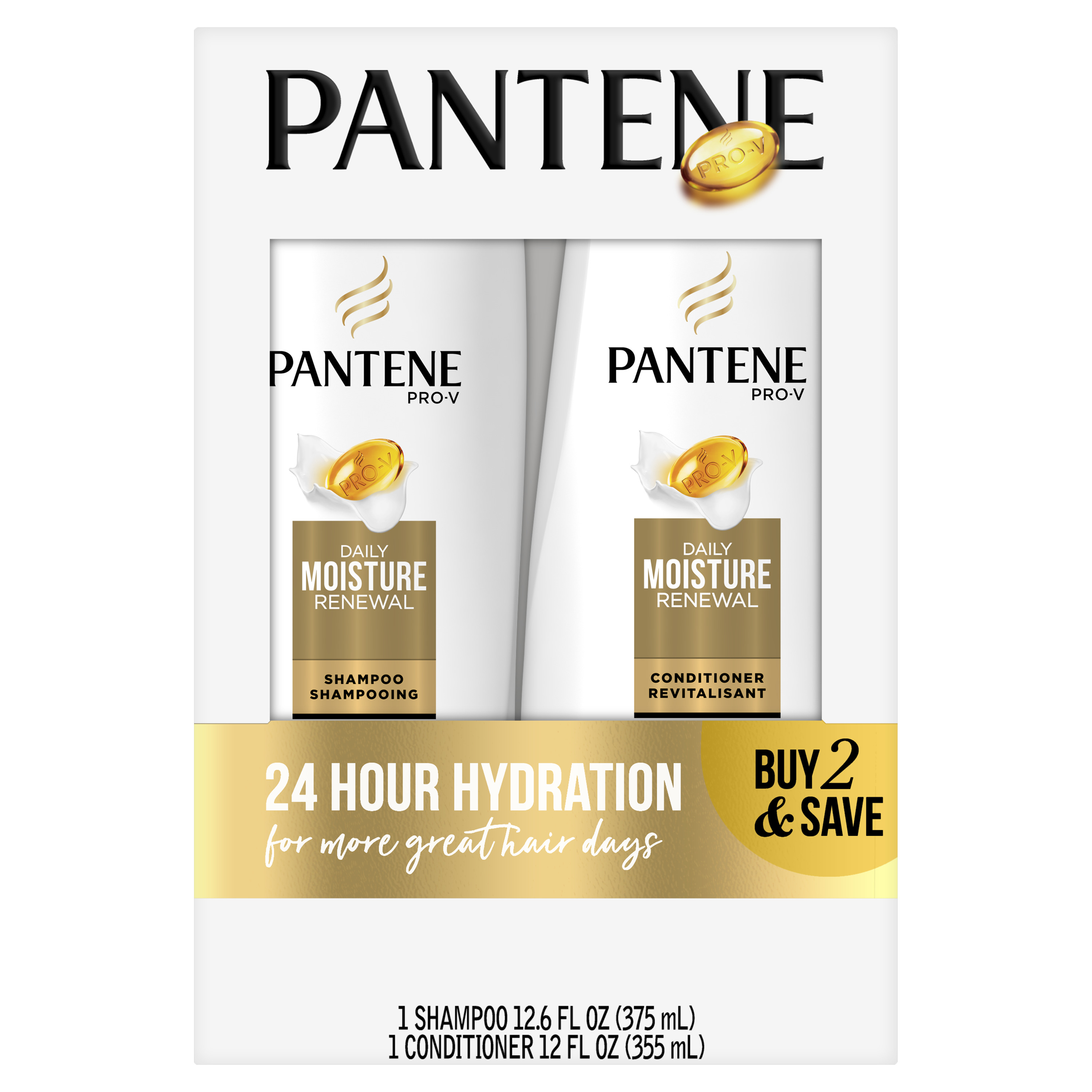Pantene Shampoo Conditioner Set, Daily Moisture Renewal, 12-12.6 oz - image 3 of 10