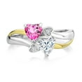 thumbnail image 2 of Gem Stone King 925 Silver and 10K Yellow Gold Pink Mystic Topaz and White Moissanite and White Lab Grown Diamond Ring for Women (1.04 Cttw, November Birthstone, Heart Shape 5MM, Size 7), 2 of 5