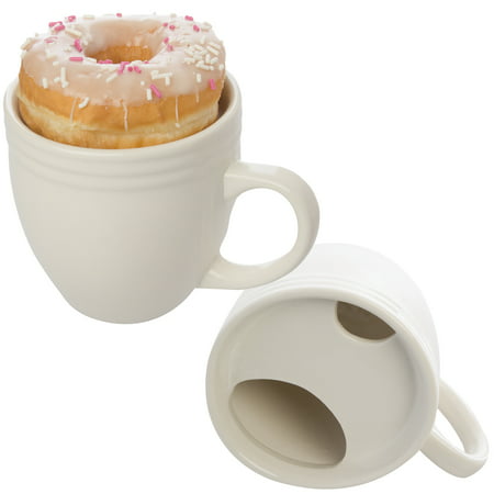 Best Morning Ever (2 Pack) Donut Warming White Ceramic Coffee Mug Set 20oz Cup Drip Trap Mustache